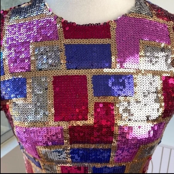 Trina Turk Sequin Mosaic Mini Dress Holiday / NYE Stunner, Size 4 NWOT Sample - Picture 4 of 9